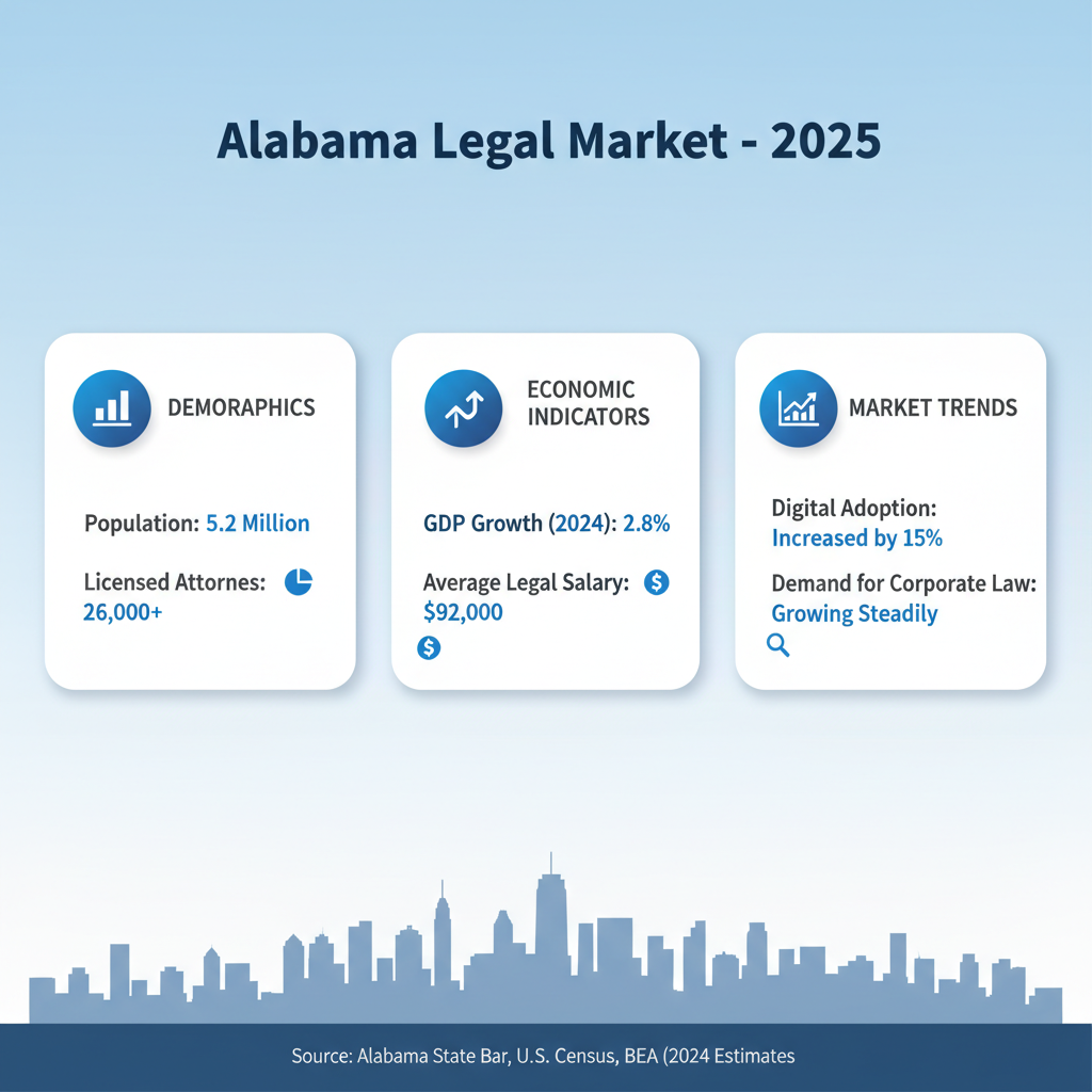 Alabama AI legal marketing comparison showing traditional vs AI-powered approaches with growth metrics and geographic coverage