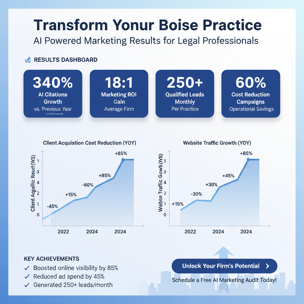 Boise AI Legal Marketing Results and Growth Projections - InterCore Technologies projected trajectories for law firms implementing comprehensive AI marketing strategies in personal injury, family law, criminal defense, estate planning, and bankruptcy