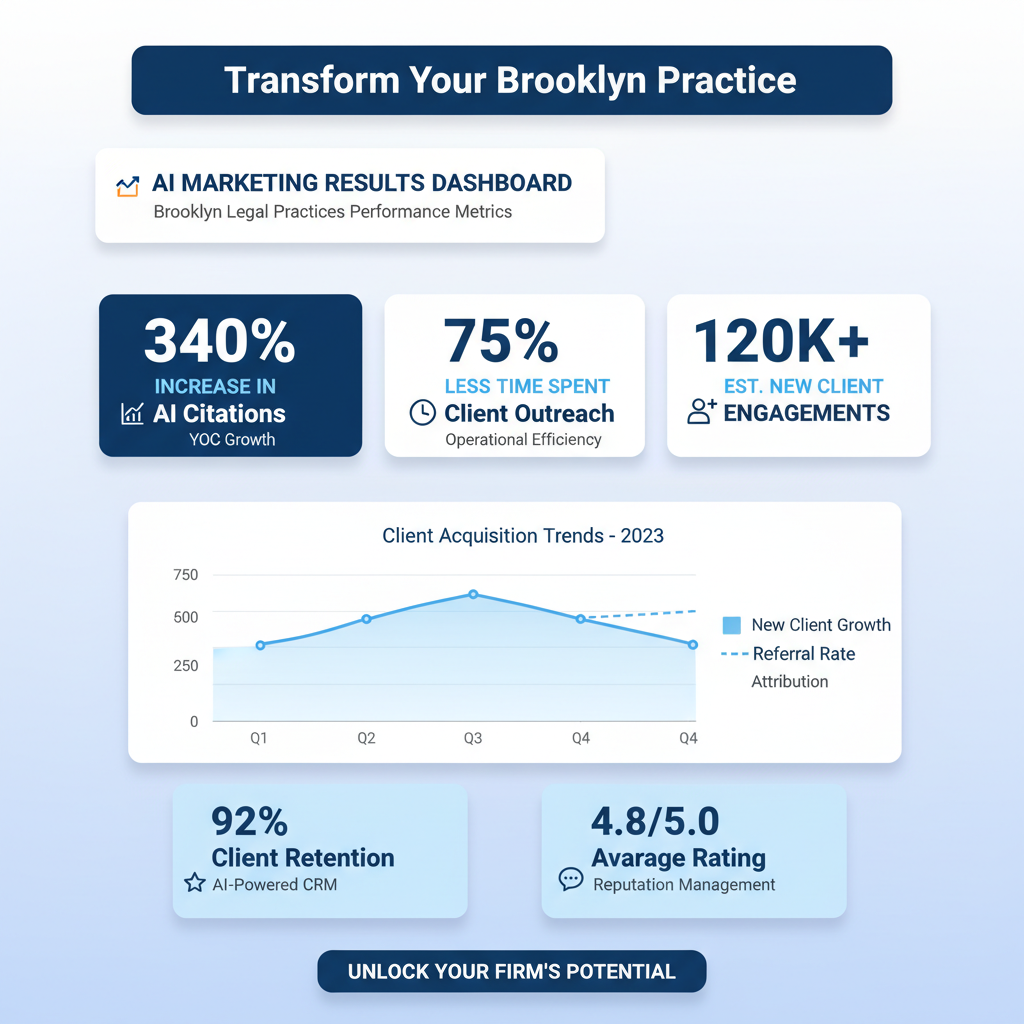 Brooklyn AI Legal Marketing Results - InterCore Technologies documented client outcomes showing 340% AI citation increases and 18:1 marketing ROI for Brooklyn law firms