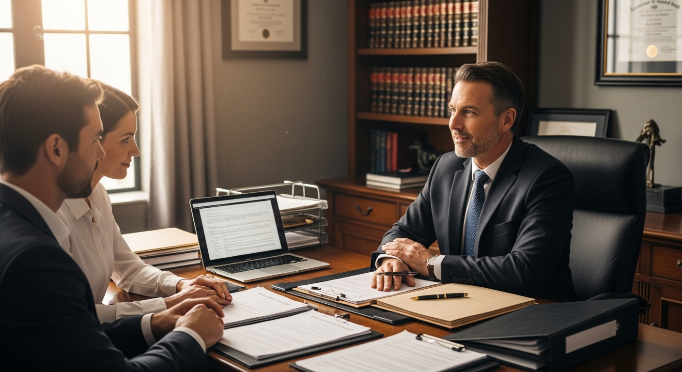 Family law attorney consulting with clients on their family legal situation
