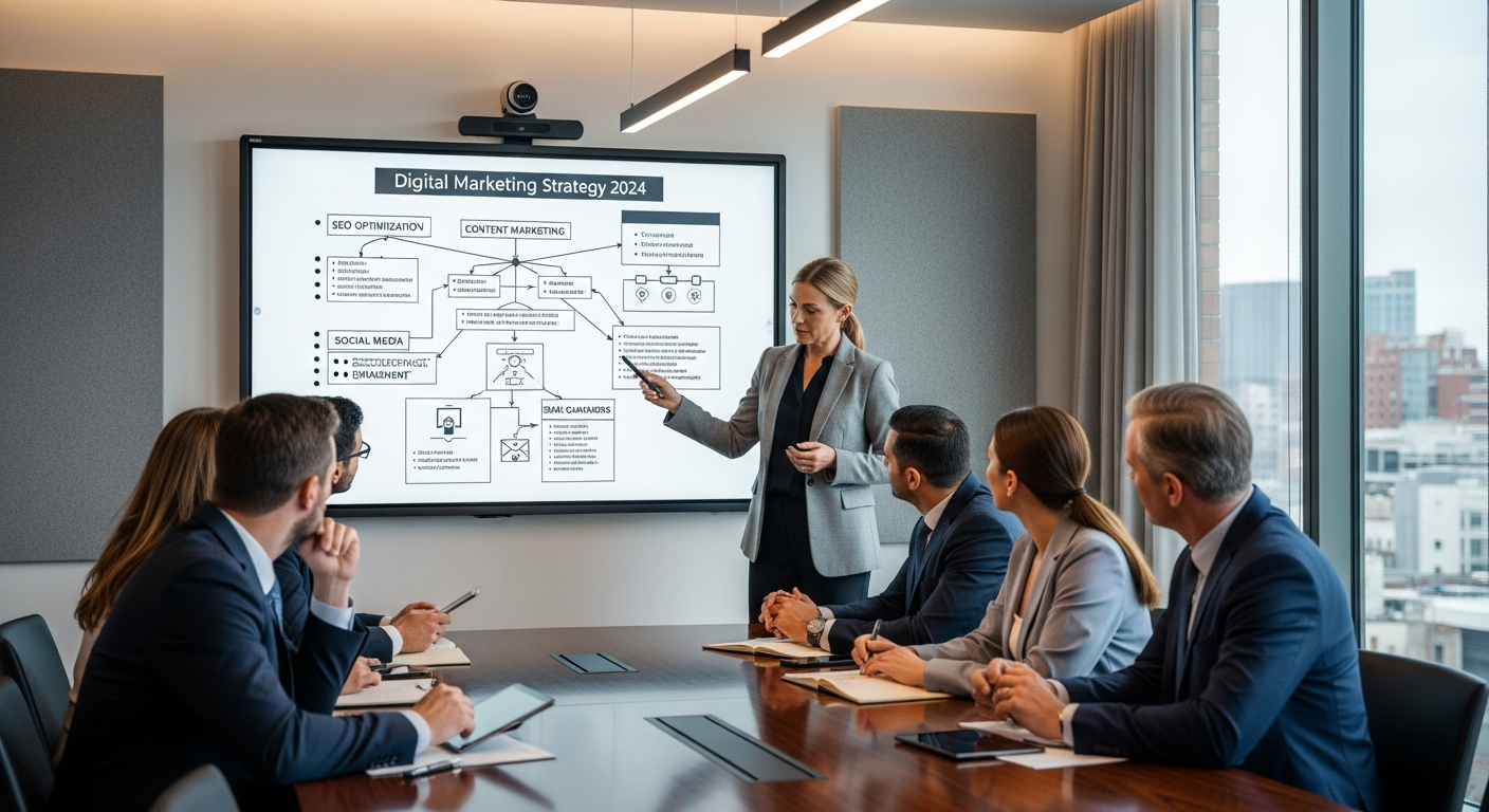 Fractional CMO presenting marketing strategy to law firm leadership team
