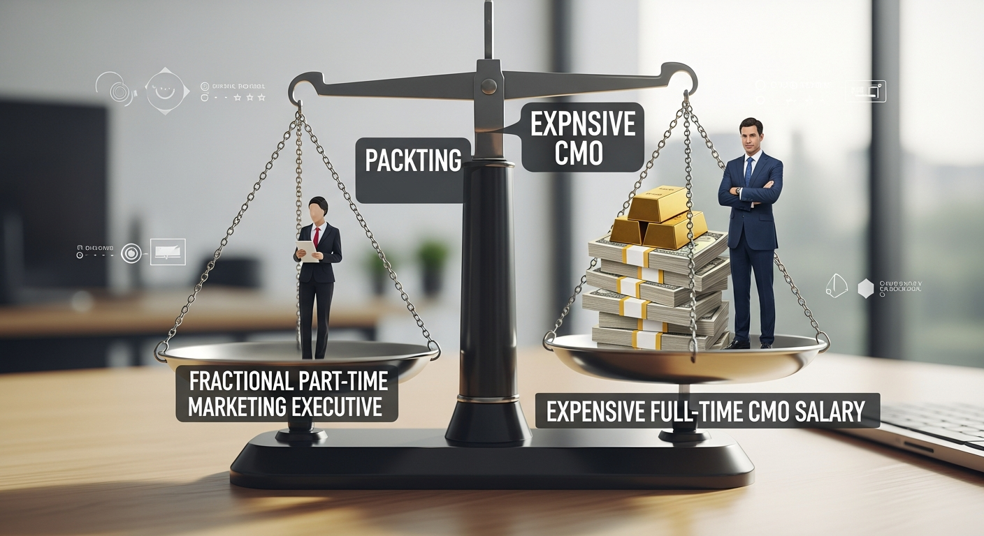 Business scale comparing cost of fractional CMO versus full-time CMO for law firms