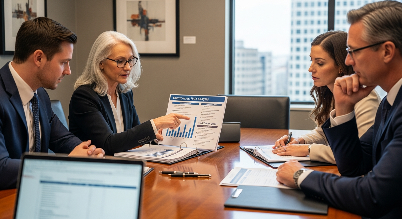 Law firm leadership comparing fractional CMO and full-time CMO hiring options
